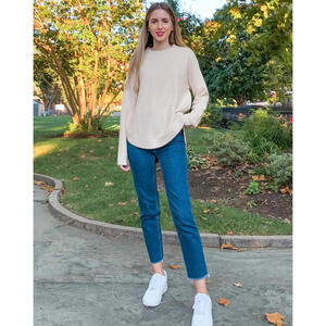 MEROKEETY Womens Long Sleeve Oversized Crew Neck Knit Pullover Sweater Beige M